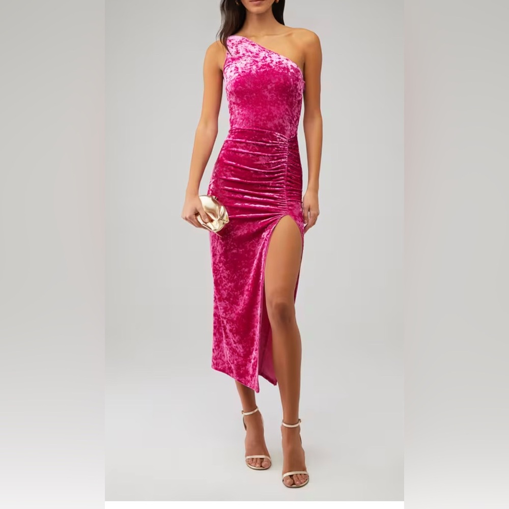 SAYLOR NIAMA VELVET MIDI DRESS In Bubblegum Color Hot Pink Fuchsia-NWT Size L